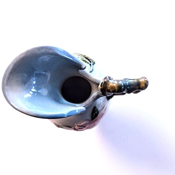 VTG HULL POTTERY 7" Pitcher Ewer Vase (W6 Woodland) Blue & Green w/Twig Handle - Picture 6 of 12